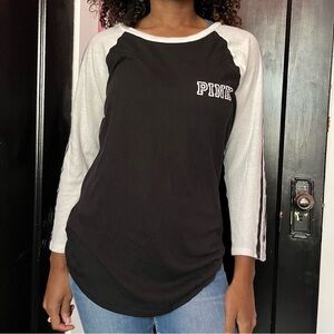 Victoria Secret Pink black and white baseball tee